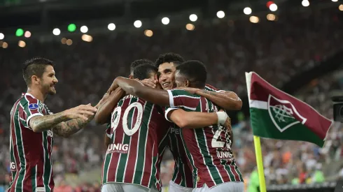 Jogadores do Fluminense comemoram um dos gols marcados na temporada. Foto: Thiago Ribeiro/AGIF.