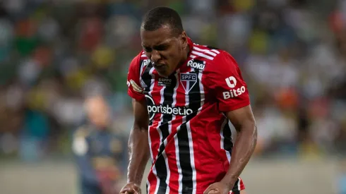 Luizao jogador do Sao Paulo comemora gol durante partida contra o Cuiaba no estadio Arena Pantanal pelo campeonato Brasileiro A 2022. Foto: Gil Gomes/AGIF