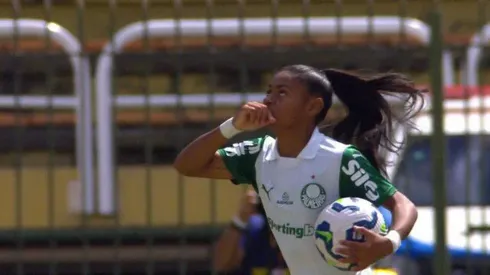Tainá Maranhão comemorando gol. Foto: reprodução/Palmeiras