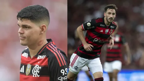 Ayrton Lucas e Viña em ação pelo Flamengo – Fotos: Thiago Ribeiro/AGIF e Jorge Rodrigues/AGIF