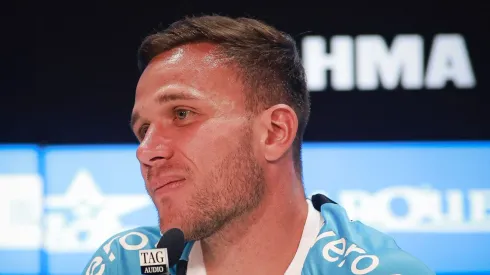 RS – PORTO ALEGRE – 29/08/2025 – GREMIO, COLETIVA DE APRESENTACAO DE ARTHUR – Arthur jogador do Gremio durante em coletiva de imprensa realizada no Arena do Gremio.