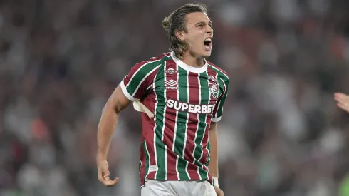 Canobbio jogador do Fluminense comemora seu gol durante partida contra o Bahia no estadio Maracana pelo campeonato Copa Do Brasil 2025. Foto: Thiago Ribeiro/AGIF