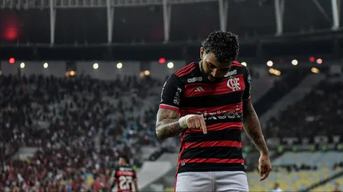 Gabigol jogador do Flamengo comemora gol anulado pelo VAR(recurso de video) durante partida contra o Corinthians no estadio Maracana pelo campeonato Copa Do Brasil 2024. Foto: Thiago Ribeiro/AGIF