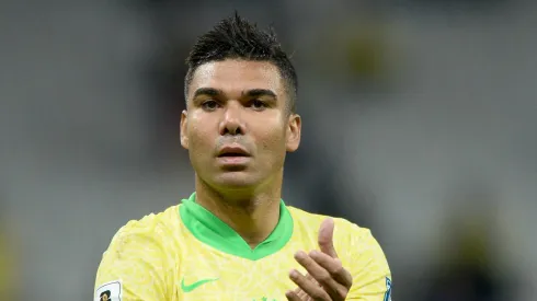 SP – SAO PAULO – 10/06/2025 – ELIMINATORIAS COPA DO MUNDO 2026, SELECAO BRASILEIRA X PARAGUAI – Jogadores do Selecao Brasileira Vinicius Junior, Casemiro e Rafinha comemoram vitoria ao final da partida contra o Paraguai no estadio Arena Corinthians pelo campeonato Eliminatorias Copa Do Mundo 2026.