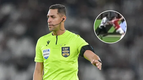 Árbitro Rodrigo José Pereira de Lima marca pênalti polêmico para o Inter em reta final no Beira-Rio. FotoxFoto: Árbitro (Thiago Ribeiro/AGIF); Lance (Reprodução)