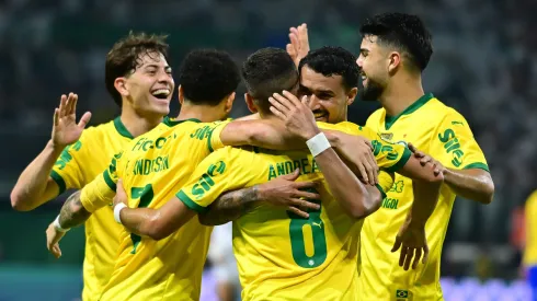 Time do Palmeiras comemorando gol pelo Campeonato Brasileiro A 2025. Foto: Jota Erre/AGIF