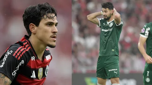 Pedro e Flaco López se enfrentaram em Flamengo x Palmeiras – Fotos: Thiago Ribeiro/AGIF