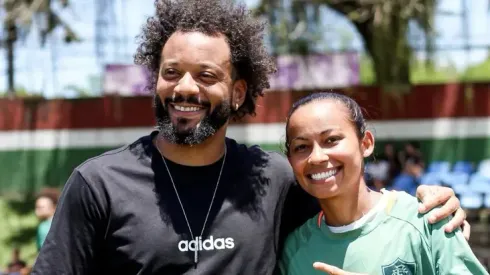 Marcelo visitou a equipe feminina do Fluminense – Foto: Leonardo Brasil/Fluminense