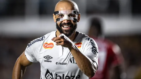 SP – SANTOS – 19/02/2025 – PAULISTA 2025, SANTOS X NOROESTE – Thaciano jogador do Santos comemora seu gol durante partida contra o Noroeste no estadio Vila Belmiro pelo campeonato Paulista 2025. Foto: Abner Dourado/AGIF