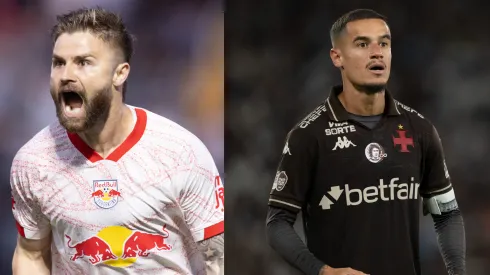 Eduardo Sasha e Coutinho são as referências de Bragantino e Vasco – Fotos: Diogo Reis/AGIF e Jorge Rodrigues/AGIF