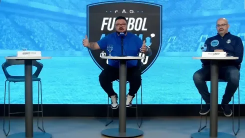 Odorico Roman não compareceu em debate mediado por Alex Bagé (C), que contou com a presença do candidato Paulo Caleffi (D)