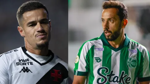 Coutinho e Nenê vão se enfrentar em Vasco x Juventude – Fotos: Jorge Rodrigues/AGIF e Luiz Erbes/AGIF