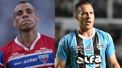 Breno Lopes e Arthur vão se enfrentar em Fortaleza x Grêmio – Fotos: Ettore Chiereguini/AGIF e Jota Erre/AGIF