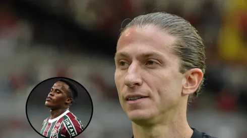 Filipe Luís em montagem com Arias. Fotos: Thiago Ribeiro/AGIF.