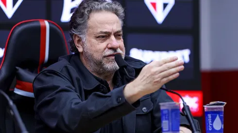 SAO PAULO, BRAZIL – JUNE 24: President of Sao Paulo Julio Casares speaks during a press conference to announce Hernan Crespo as the new coach of Sao Paulo at MorumBIS on June 24, 2025 in Sao Paulo, Brazil. (Photo by Ricardo Moreira/Getty Images)