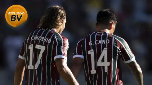 Canobbio jogador do Fluminense comemora seu gol com Cano – Foto: Jorge Rodrigues/AGIF