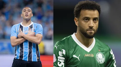 Grêmio e Palmeiras vão se enfrentar nesta terça-feira (25), em Porto Alegre – Fotos: Maxi Franzoi/AGIF e Anderson Romão/AGIF