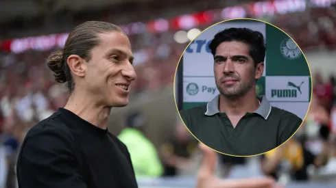 Filipe Luís e Abel Ferreira. Fotos: Jorge Rodrigues/AGIF e Ettore Chiereguini/AGIF