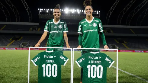 Poliana e Amanda Gutierres completaram 100 jogos pelo Palmeiras – Foto: Rebeca Reis/Ag.Paulistão