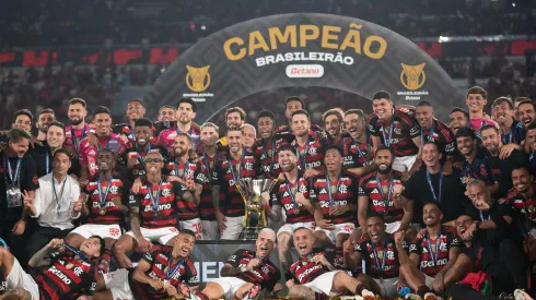 Jogadores do Flamengo comemora o título do Brasileirão
