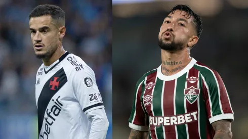 Coutinho e Lucho Acosta vão se enfrentar em Vasco x Fluminense – Fotos: Maxi Franzoi/AGIF e Jorge Rodrigues/AGIF
