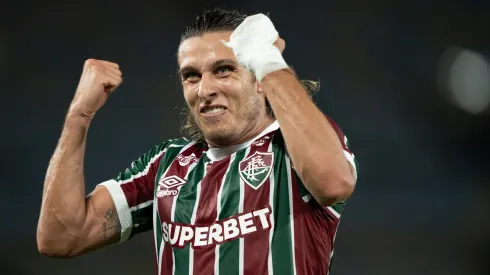 Canobbio jogador do Fluminense comemora seu gol durante partida contra o Sao Paulo no estadio Maracana pelo campeonato Brasileiro A 2025. Foto: Jorge Rodrigues/AGIF