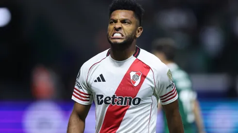 SAO PAULO, BRAZIL – SEPTEMBER 24: Miguel Borja of River Plate reacts during the Copa CONMEBOL Libertadores 2025 Quarter-final second leg match between Palmeiras and River Plate at Allianz Parque on September 24, 2025 in Sao Paulo, Brazil. (Photo by Alexandre Schneider/Getty Images)
