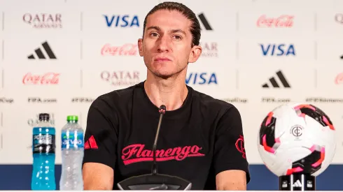 Filipe Luís em coletiva antes de Flamengo x PSG. Fotos: Gilvan de Souza/Flamengo
