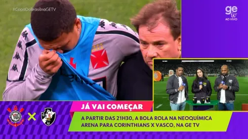 Cocão prendeu joelho no gramado no aquecimento e desfalca Vasco de última hora contra Corinthians – Foto: Reprodução/CazéTV