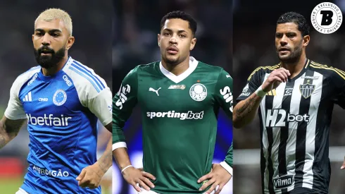 Gabigol, Vitor Roque e Hulk. Fotos: Gilson Lobo, Alessandra Torres e Marcello Zambrana (AGIF)