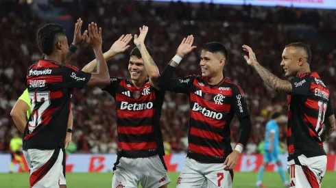 Cebolinha celebra gol pelo Flamengo. Photo by Wagner Meier/Getty Images