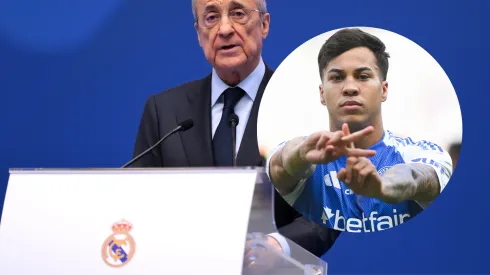 Kaio Jorge e Florentino Perez – Foto: David Ramos e Pedro Vilela/Getty Images