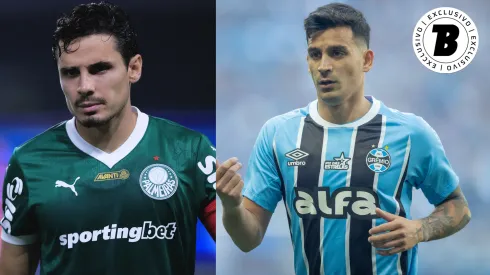 Veiga e Cristaldo podem ser companheiros no Grêmio em 2026 – Fotos: Ettore Chiereguini/AGIF e Foto: Liamara Polli/AGIF