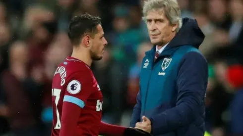 Chicharito junto a Pellegrini en el West Ham.