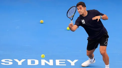 Cristian Garin entrenando en el Ken Rosewall Arena para el debut en la ATP Cup.