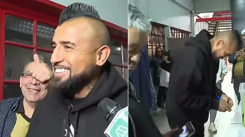 Arturo Vidal llegó a su local de votación con especial regalo para los vocales de mesa (Foto: Captura)