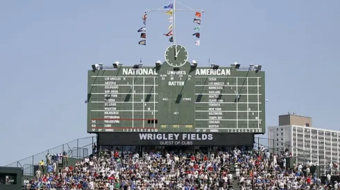 Scoreboard from a Cubs-Phillies game at Wrigley Field. (Getty)