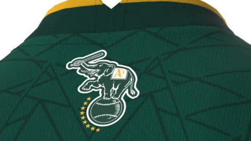 Oakland Athletics MLB soccer jersey viewed from the neck.