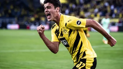 Giovanni Reyna of Borusia Dortmund celebrates after scoring a goal. (Getty)