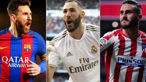 La Liga Schedule 2020-2021: Barcelona's Lionel Messi (left), Real Madrid's Karim Benzema and Atlético de Madrid´s Koke (Getty).