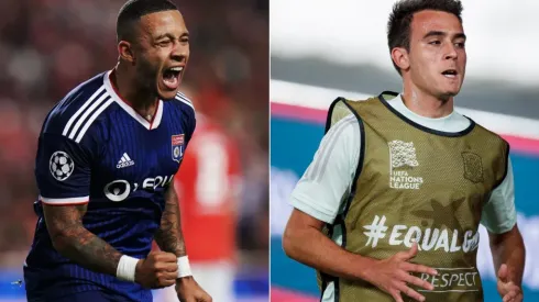 Memphis Depay of Lyon (left) and Eric Garcia of Manchetser City (left). (Getty)
