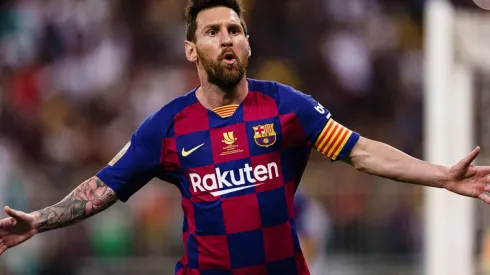 Lionel Messi of Barcelona celebrating his goal. (Getty)