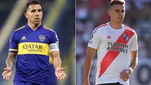 Carlos Tévez of Boca Juniors (left) and Rafael Santos Borré of River Plate. (Getty)