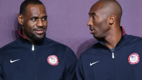 LeBron James and Kobe Bryant during a photo session for Team USA. (Getty)