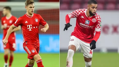 Joshua Kimmich of FC Bayern Munich (left) and Jeremiah St.Juste of 1.FSV Mainz 05. (Getty)