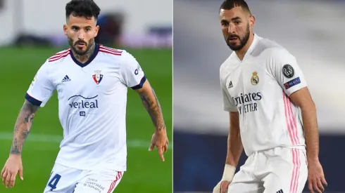 Ruben Garcia of CA Osasuna (left) and Karim Benzema of Real Madrid (right). (Getty)