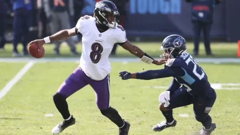 Lamar Jackson during last weekend's game vs. Titans. (Getty)