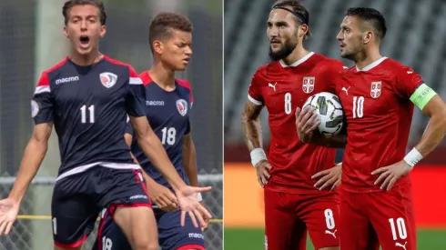 The Domincan Republic national team players (left) and Serbia national team players (right). (Concacaf, Getty)