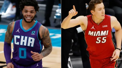 Miles Bridges (left) of the Charlotte Hornets and Duncan Robinson (right) of the Miami Heat. (Getty)