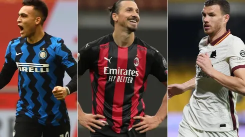 Lautaro Martinez of Inter (left), Zlatan Ibrahimovic of Milan (centre), and Edin Dzeko of Roma (right). (Getty)